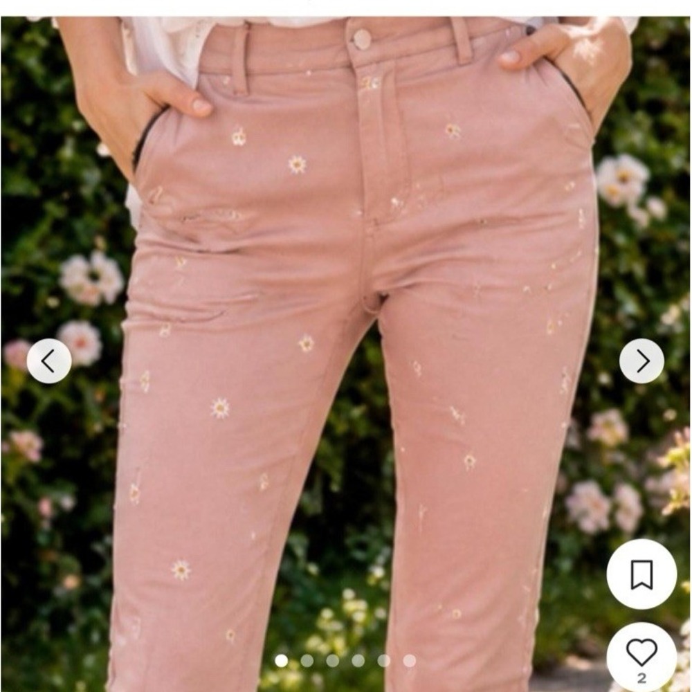 Old Navy Pixie High Rise Secret-Slim Pockets Light Pink Daisy Design Pants 16